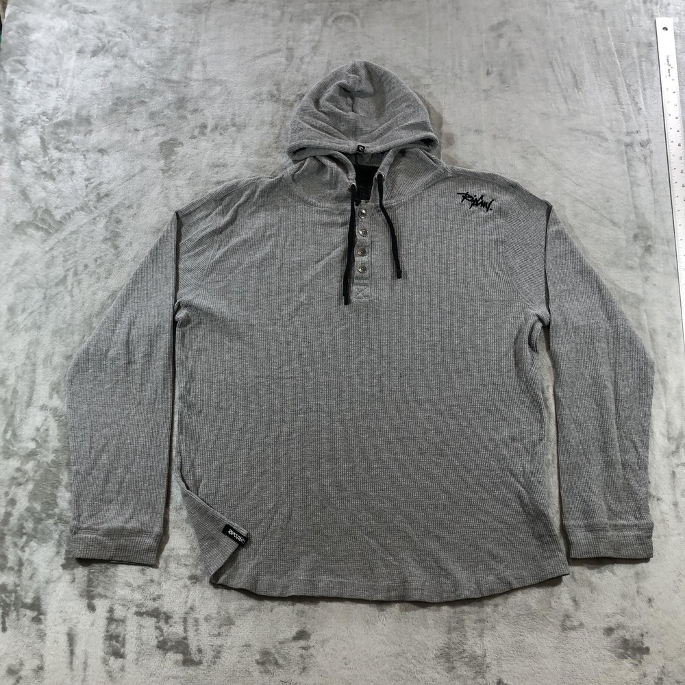 Vintage Rip Curl Hoodie Mens Large Gray Hurricane Hooded Henley Thermal Y2K